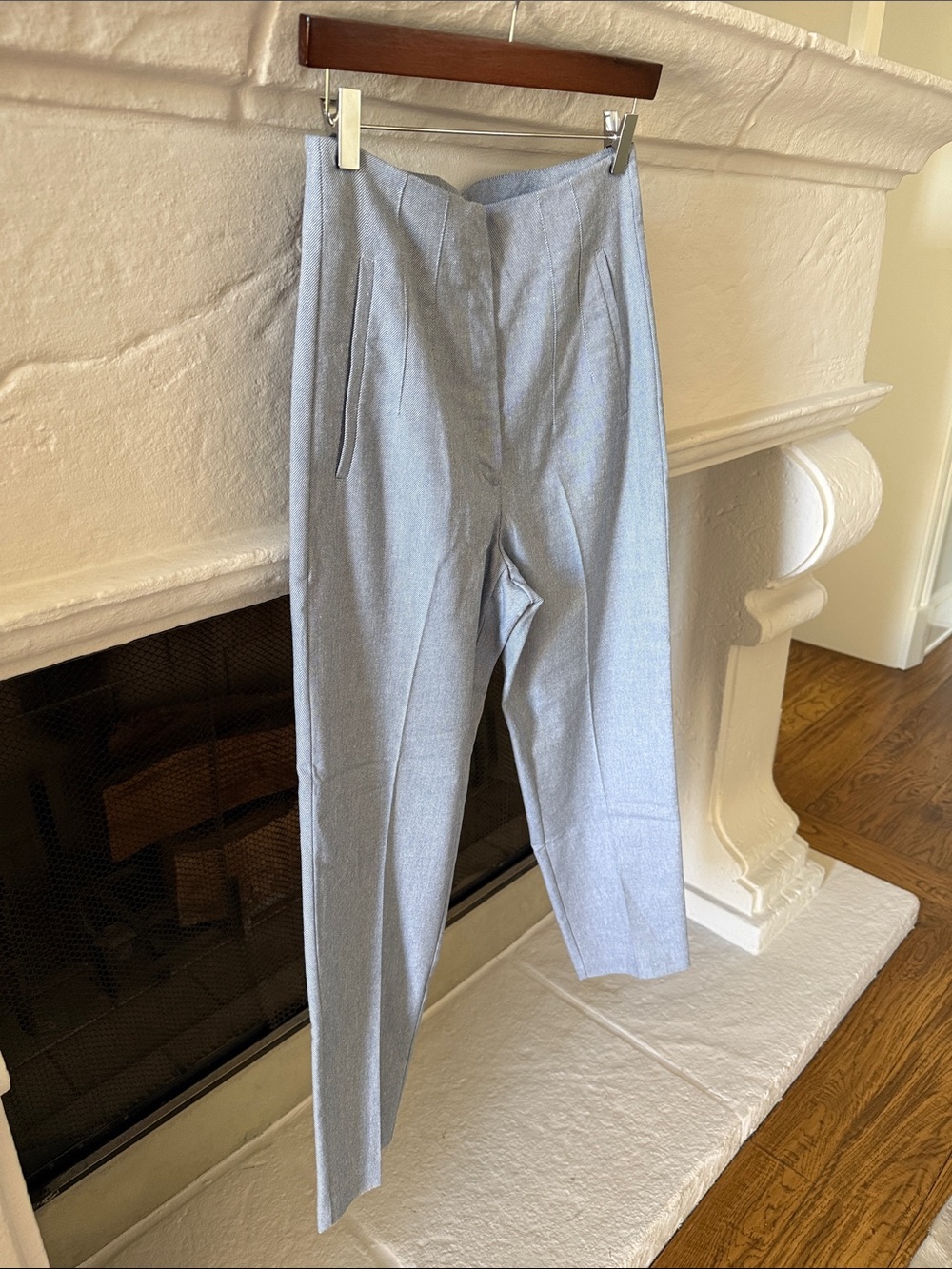 Zara High Waisted Light Blue Tailored Slim Trousers
